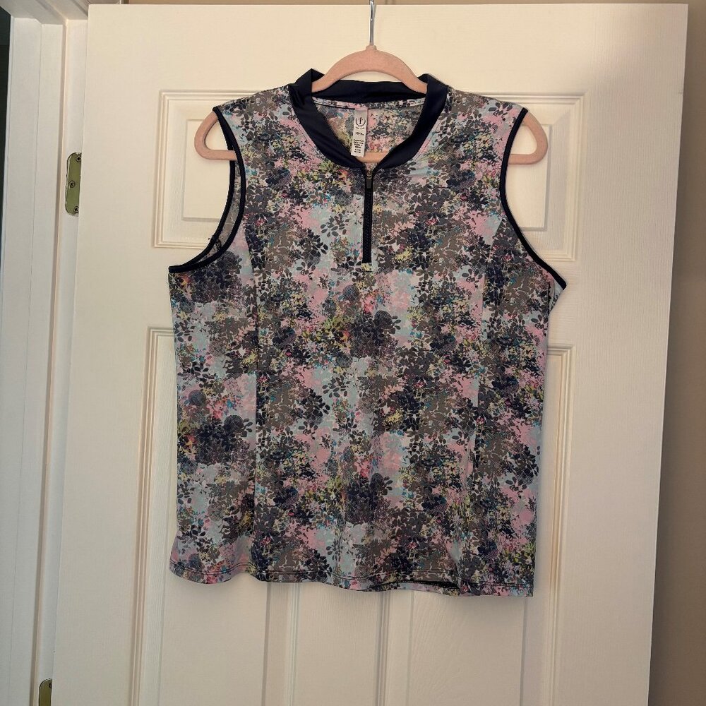 Tee Time Multicolor Sleeveless Golf, Pickle Ball Tank Polo w/quarter zip Size L